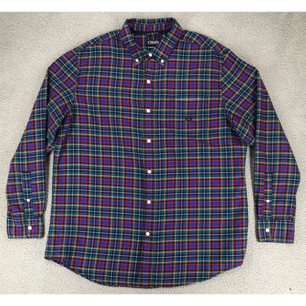 Chaps Classic Oxford Shirt Size XL Long Sleeve Button Up Multicolor Plaid